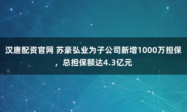 汉唐配资官网 苏豪弘业为子公司新增1000万担保，总担保额达4.3亿元