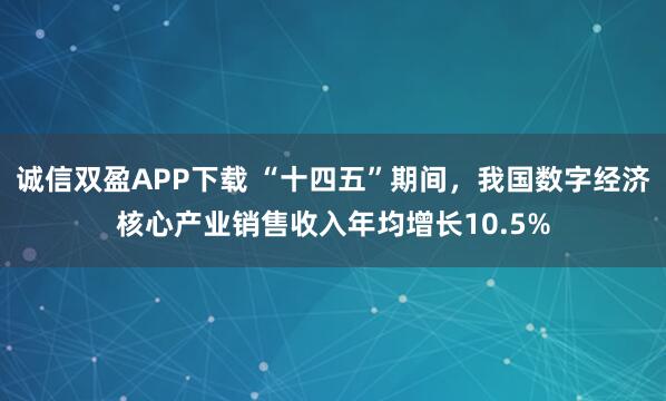 诚信双盈APP下载 “十四五”期间，我国数字经济核心产业销售收入年均增长10.5%